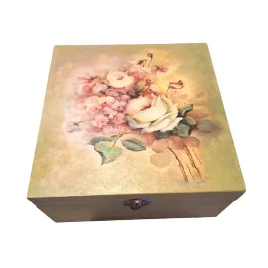 Χειροποίητο Ξύλινο Κουτί Decoupage | Ρομαντικό Vintage Στυλ με Λουλουδένιο Σχέδιο