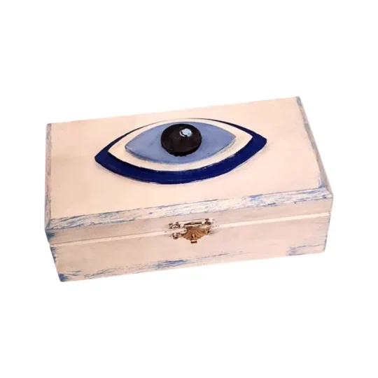Χειροποίητο Ξύλινο κουτί Evil Eye λευκό
