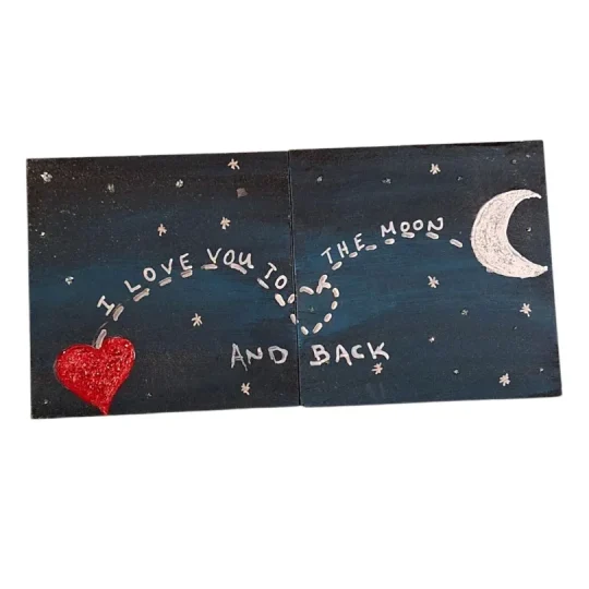 Χειροποίητα Ζωγραφιστά Σετ 2 σουβέρ I love you to the moon and back