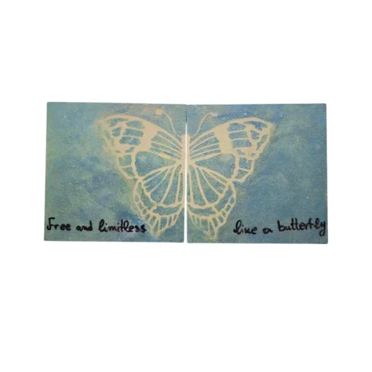Χειροποίητο Ξύλινο Σετ 2 Σουβέρ Free and Limitless Like a Butterfly