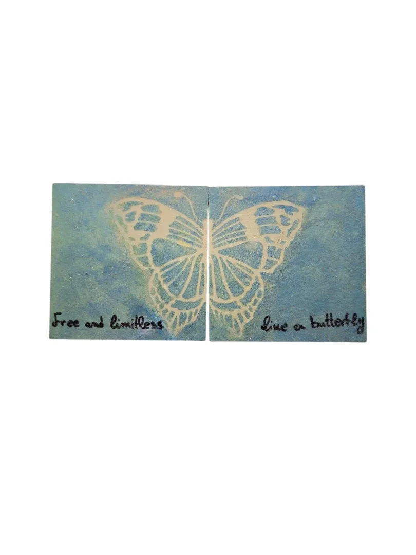 Χειροποίητο Ξύλινο Σετ 2 Σουβέρ Free and Limitless Like a Butterfly